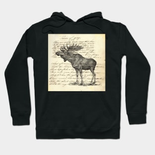 dark academia western country winter mountain animal wildlife moose Hoodie